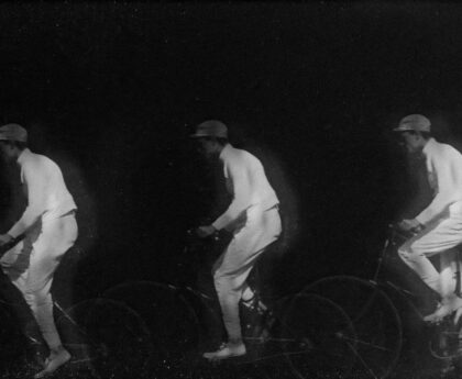 Cyclist demonstrating the reversed-steering Backwards Brain Bicycle experiment