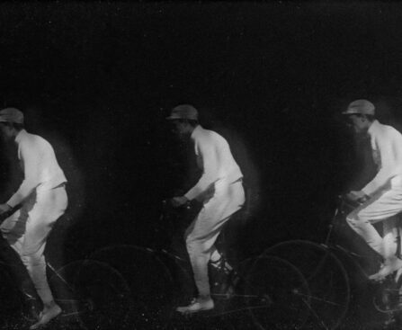 Cyclist demonstrating the reversed-steering Backwards Brain Bicycle experiment