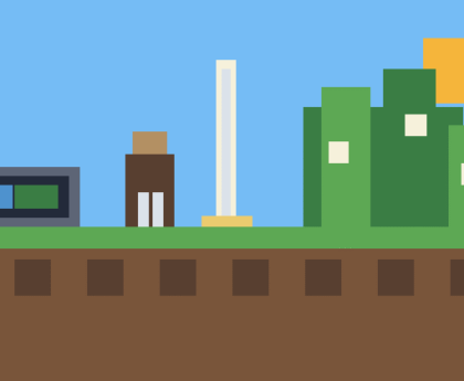 Pixel-art gaming scene showing an old Minecraft-style world being rebuilt into a larger new world